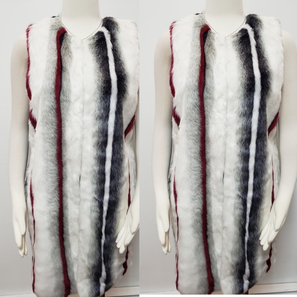 Elie Tahari Jill Faux Fur Striped Sleeveless Long - Picture 5 of 10